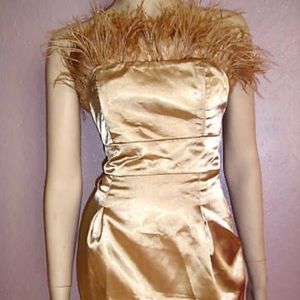 Gold Satin Dress with Fleathers